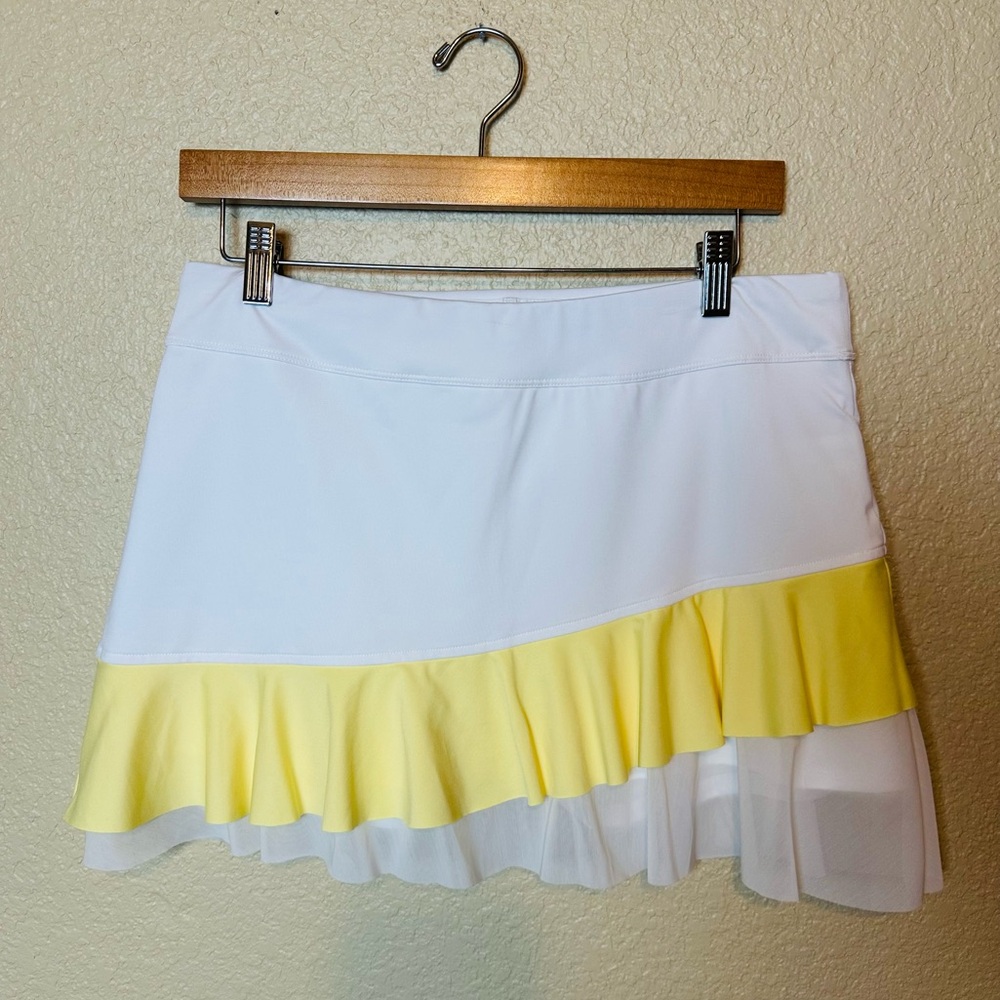 Inphorm Courtside Charm Tennis Skirt White and Yellow Size Large